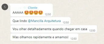 Mensagem de cliente dizendo que amou o resultado do projeto